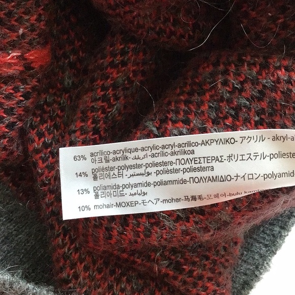 Zara Argyle Turtleneck Ruffle Mohair Blend Red Grey Black Sweater, size S - Picture 8 of 15